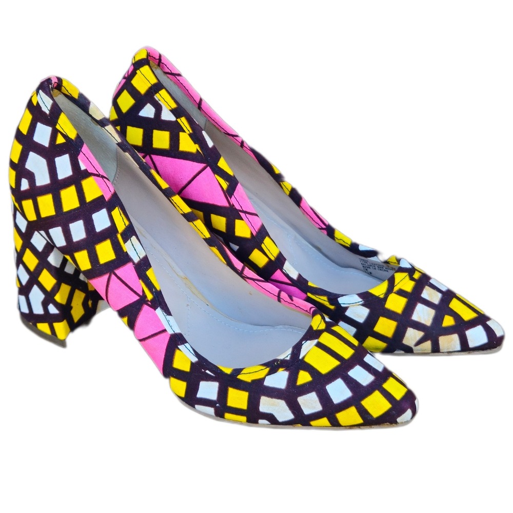Charles by Charles David Pumps Womens 11 Yellow Pink Geometric Block Heel